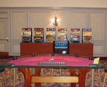 Casino Party Nights Florida, Inc. slot machines and blackjack table with stools, private wedding, Coconut Grove, Florida